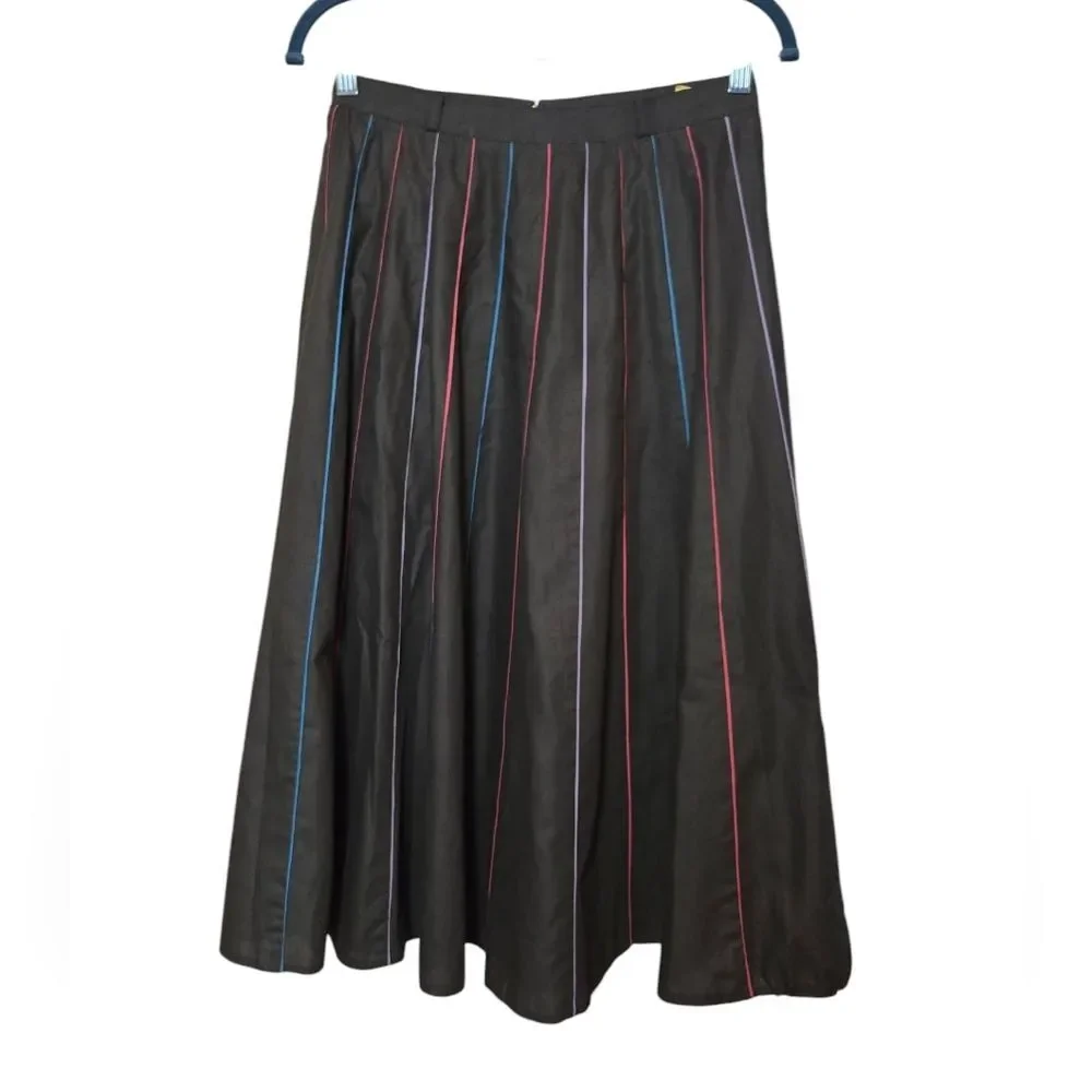 Vintage Klein Paris Petit A-Line Midi Skirt w Multicolor Stripes Size Small